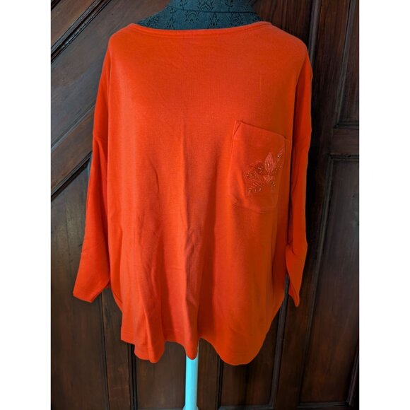Chaus Woman Red Embroidered Pocket Top 2X Cotton Blend - Picture 1 of 6